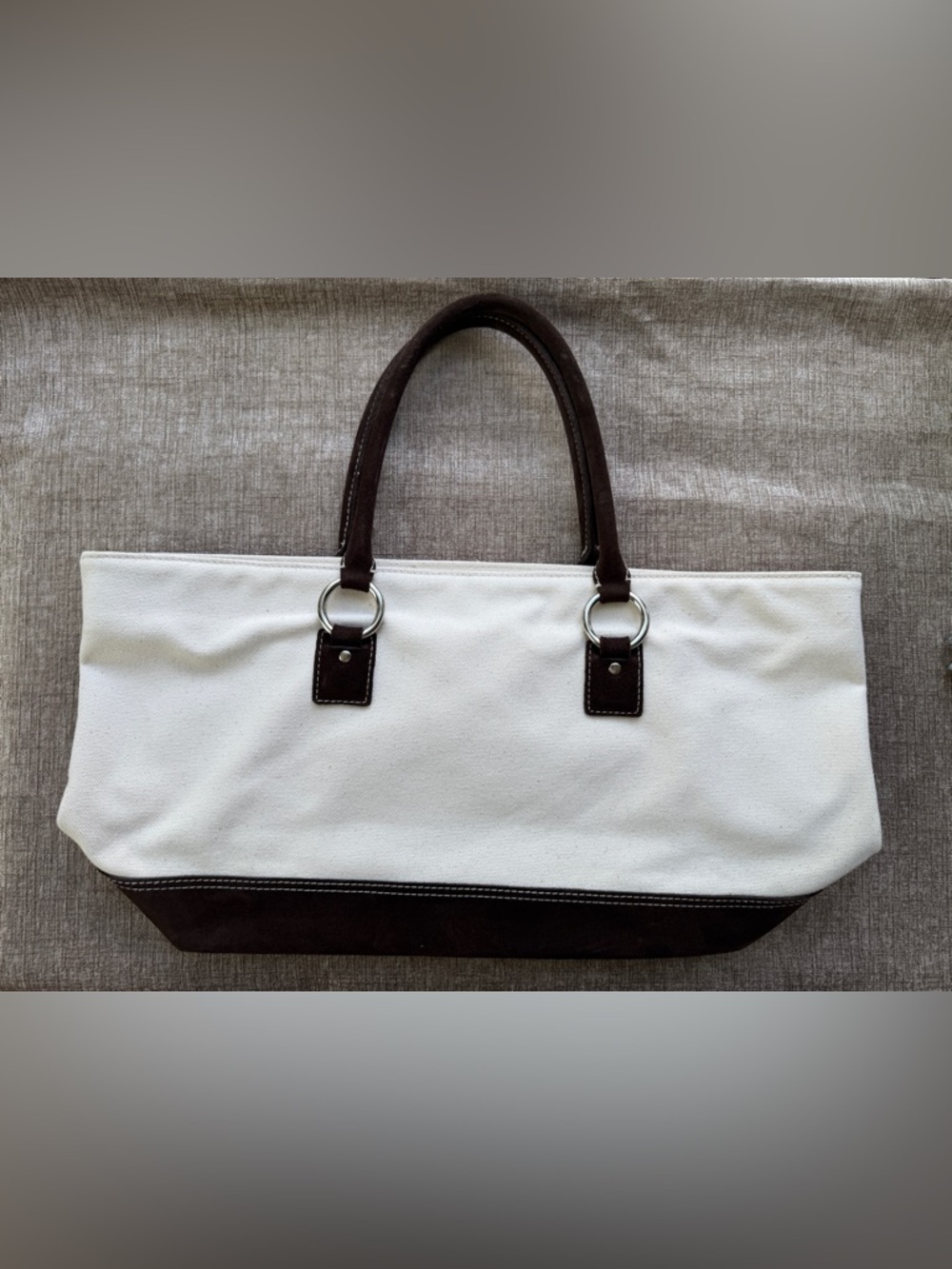 Banana Republic Cream Canvas Tote with Dark Brown Suede Trim - Picture 6 of 8